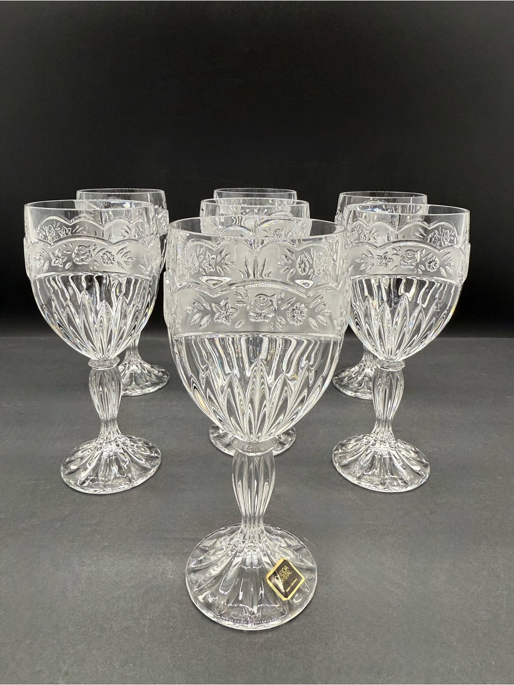 Oneida Southern Garden Crystal Wine Glasses Vintage Floral Frost Lot Of 7 MINT